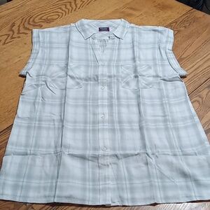 Untuckit Womens 10 NEW Shirt Top WHITE Casual Work VILLAFRANCHE Plaid